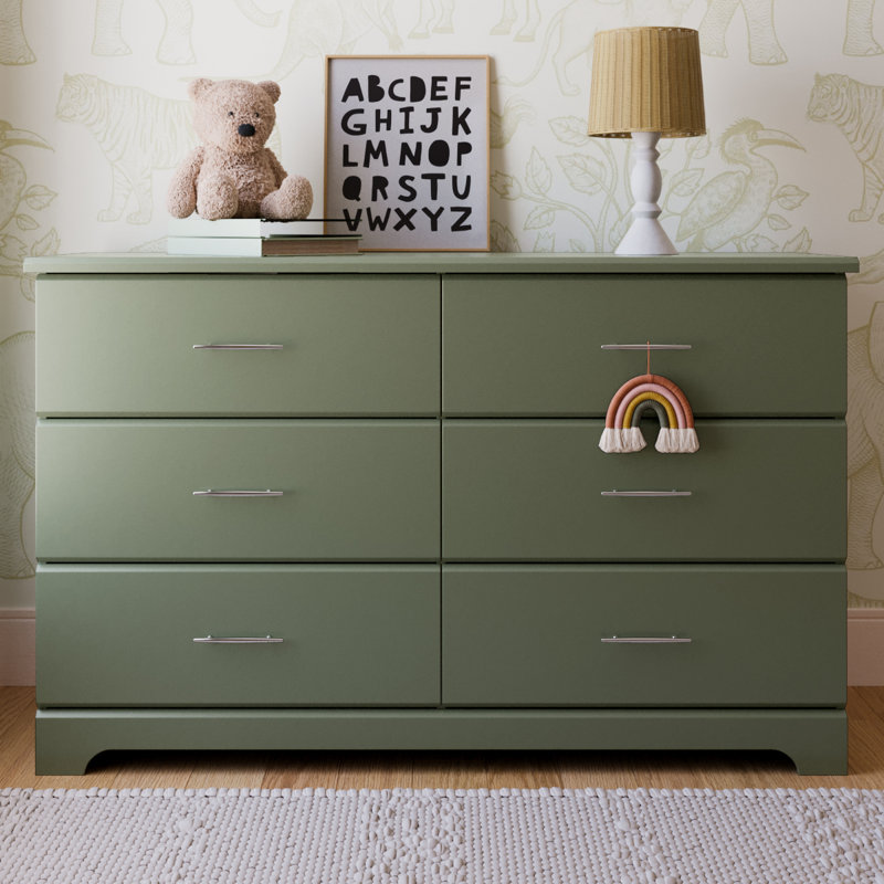 Commode double à 6 tiroirs Brookside, Olive