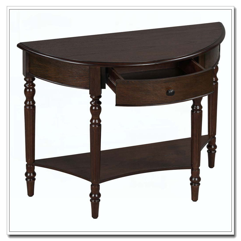 Console demi-lune avec tiroir et tablette, Espresso