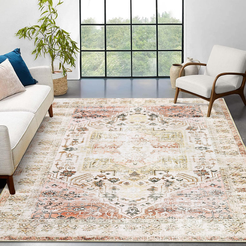Area RugRugs for Living RoomNon Slip Stain Resistant Kitchen RugVintage Distressed Accent Rug Floor Cover for Bedroom, Beige