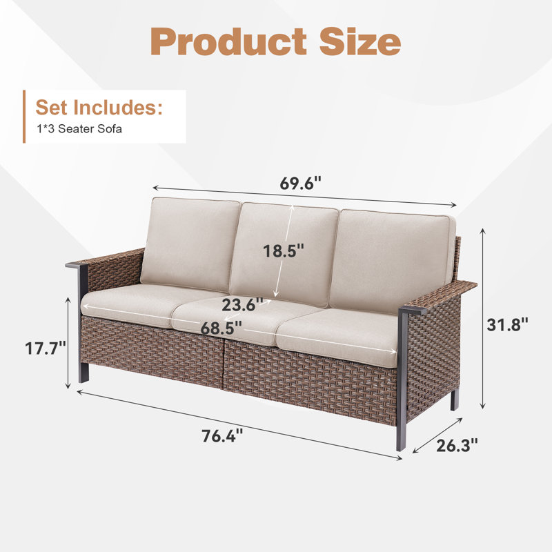 Canapé large avec accoudoirs Coady, Beige, Brun