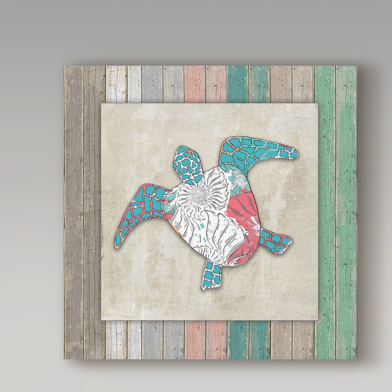 Colorful Turtle Photography Print on Canvas with Wood Frame
