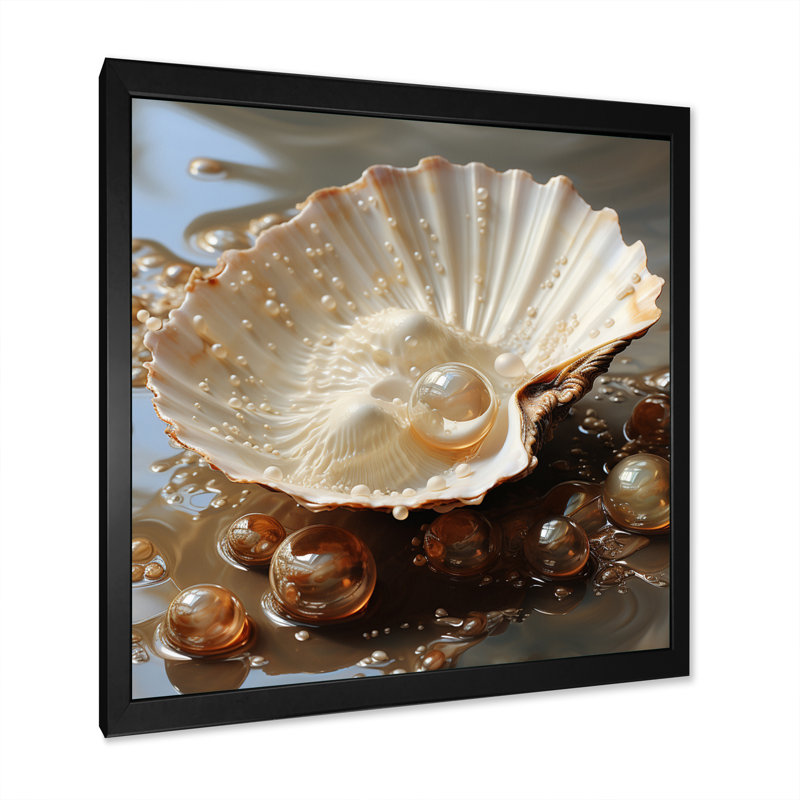 Beige palourde perle - imprimé, H 24 po x l 24 po x P 1 po, Cadre photo noir