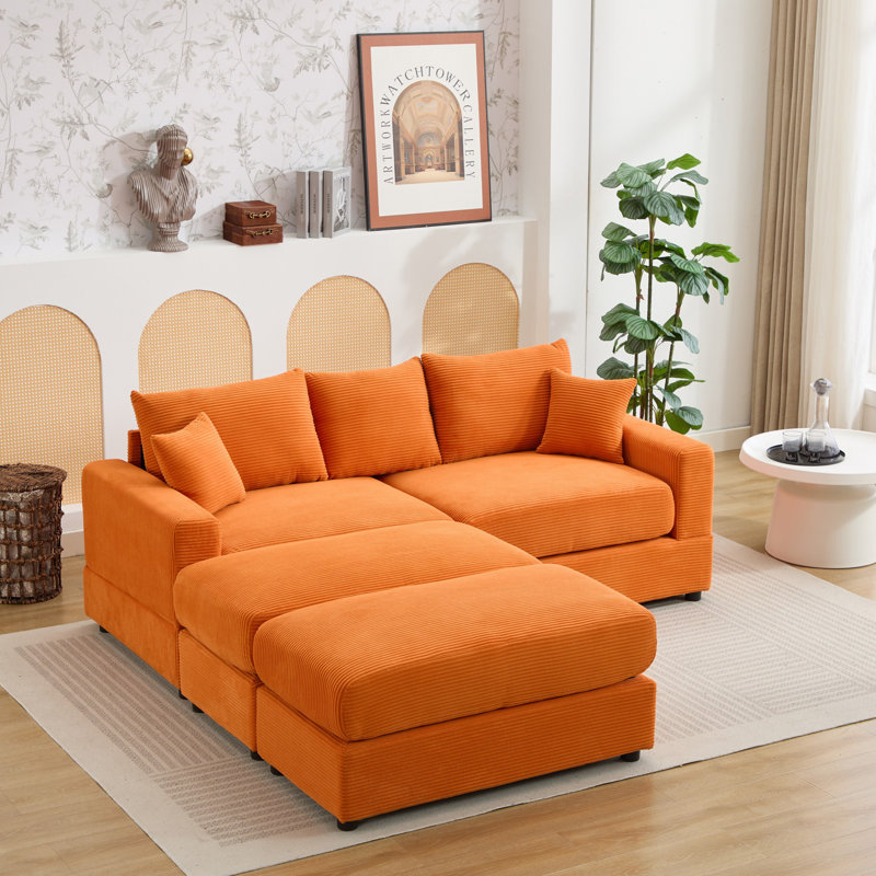 Canapé modulaire Dukinfield, Velours côtelé orange