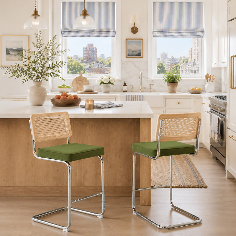 Tabouret de bar 26 po Marlow, Velours vert olive / structure chromée, 2, 26"