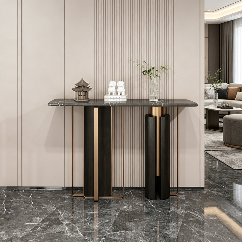 Console de hall d'entrée de style italien, H 33,5 po x l 39,4 po x P 13,8 po, Noir
