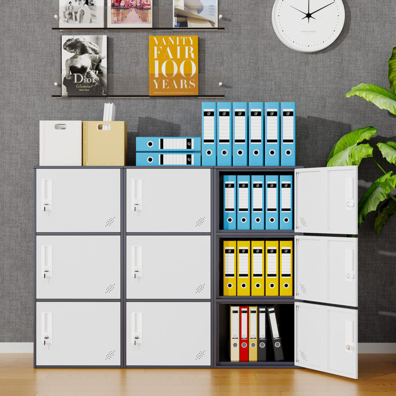 3 Door Vertical Stackable Storage Cabinet With Lock,Anti-Failing Device, Metal Lcoker,Organizer For Office, Home, Gym, School