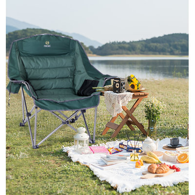 Oversized XL Padded Camping Chair, 400lb Heavy Duty with Cupholder, Cooler & Carry Bag(2 Pack)