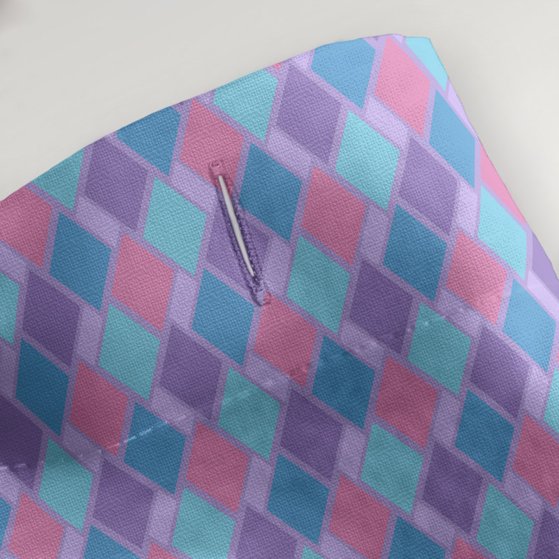 Rideau simple à motif de losanges Retro, Mauve / Bleu