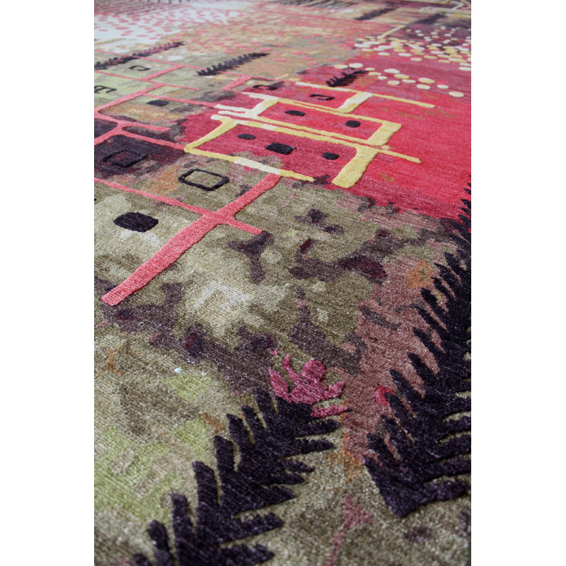 Hillside Avenue Wool Abstract Area Rug in Red/Beige/Brown, Rectangle 8' x 10'