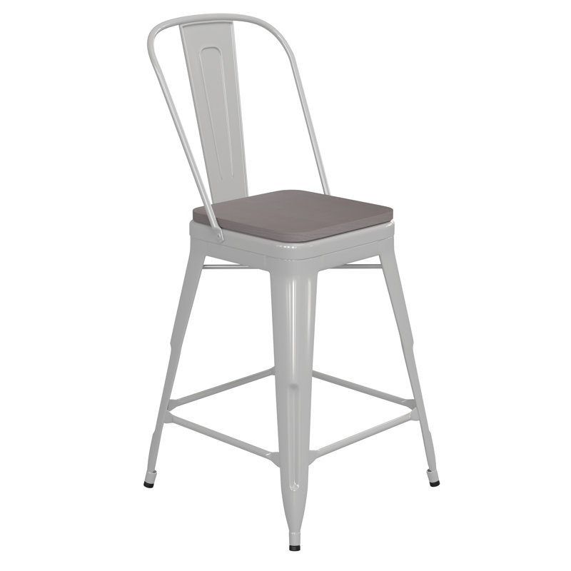 Britian All-Weather Commercial Counter Stool with Removable Back & Poly Resin Seat, Counter Stool (24.25" Seat Height)