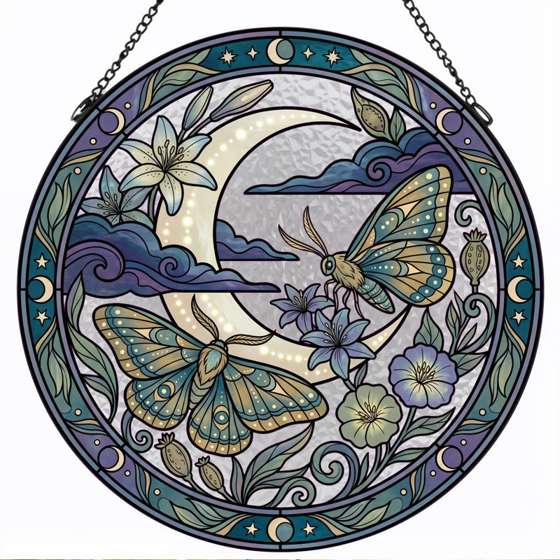 Vitrail lune Moth ， 12 po, 12"H