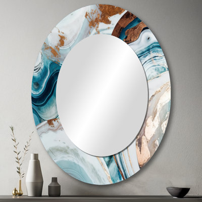 Blue Gold Half Circle Marble Abstract V - Blue Oval Wall Mirror Decor