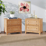 Wooden Nightstand With 3-Drawer, Multifunctional End Table Side Table With Metal Handle, Storage Cabinet With Wood Legs, Set Of Two