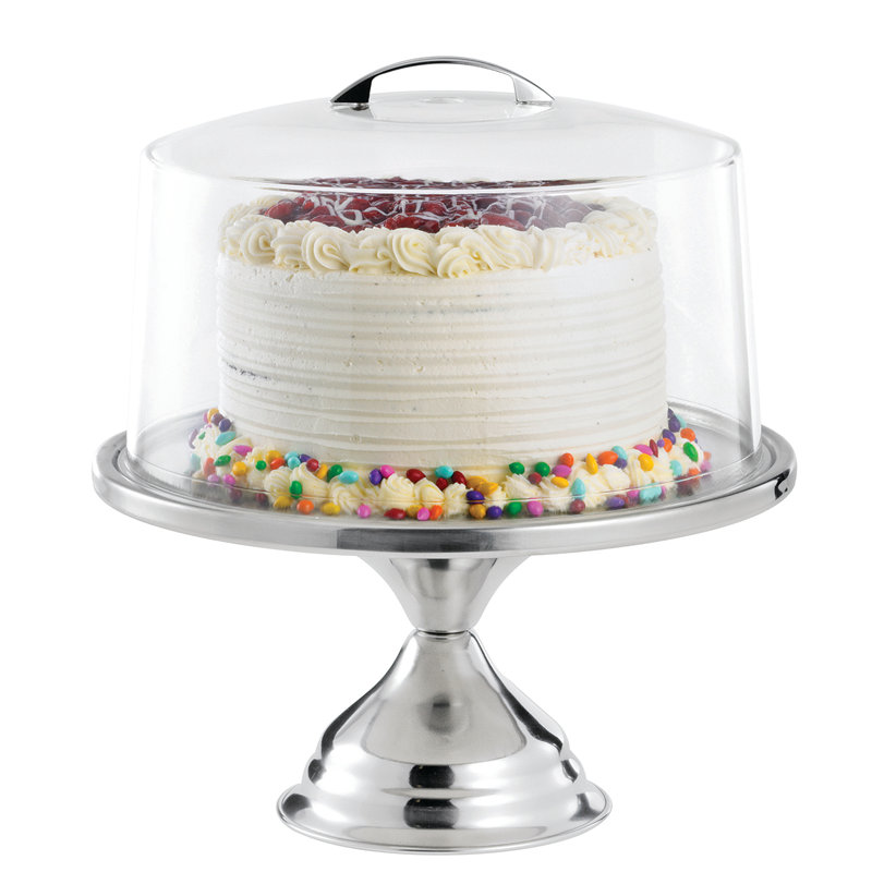 Silver Stainless Steel Cake Stand with Clear Dome Cover