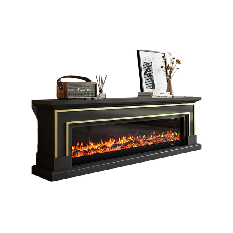 Black Solid  Wood TV Cabinet Fireplace, 27.56” H x 78.74” W x 12.6” D, Black