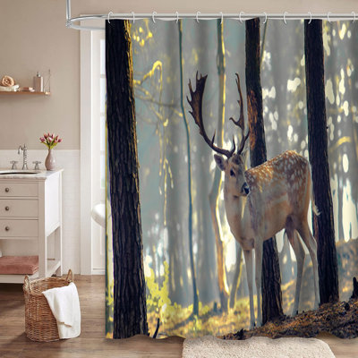 Rideau de douche à 12 crochets Young Deer Forest