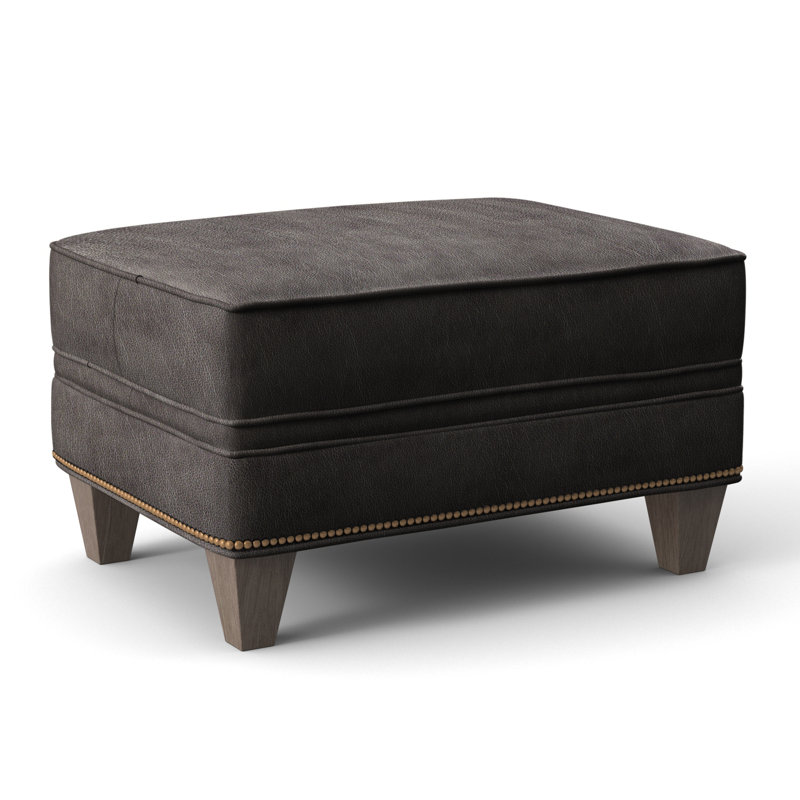 Taraval Ottoman, Aline Light Gray Stonewash Genuine Leather, Stone, French Natural