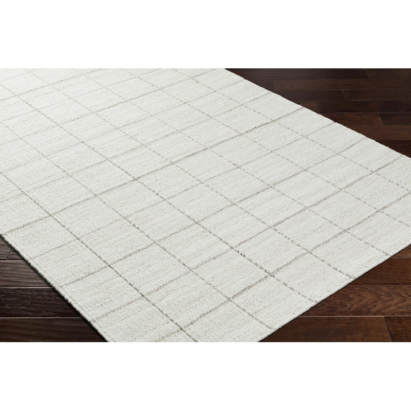 Lavande Geometric Wool Area Rug in Ivory/Gray, Rectangle 6' x 9'