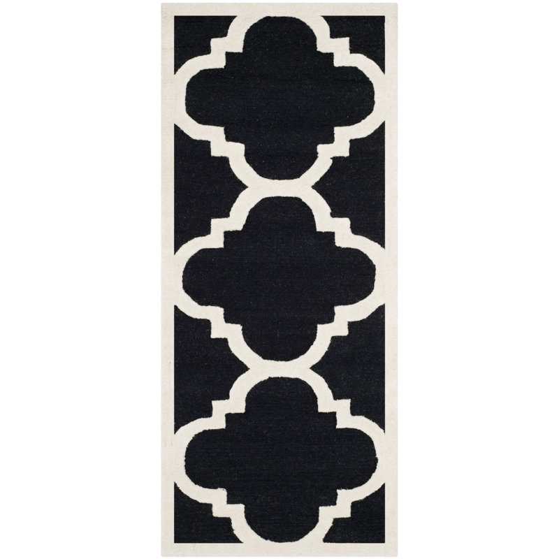 Tapis noir / ivoire en laine touffeté à la main Cannen, Tapis de couloir 2 pi 6 po x 8 pi