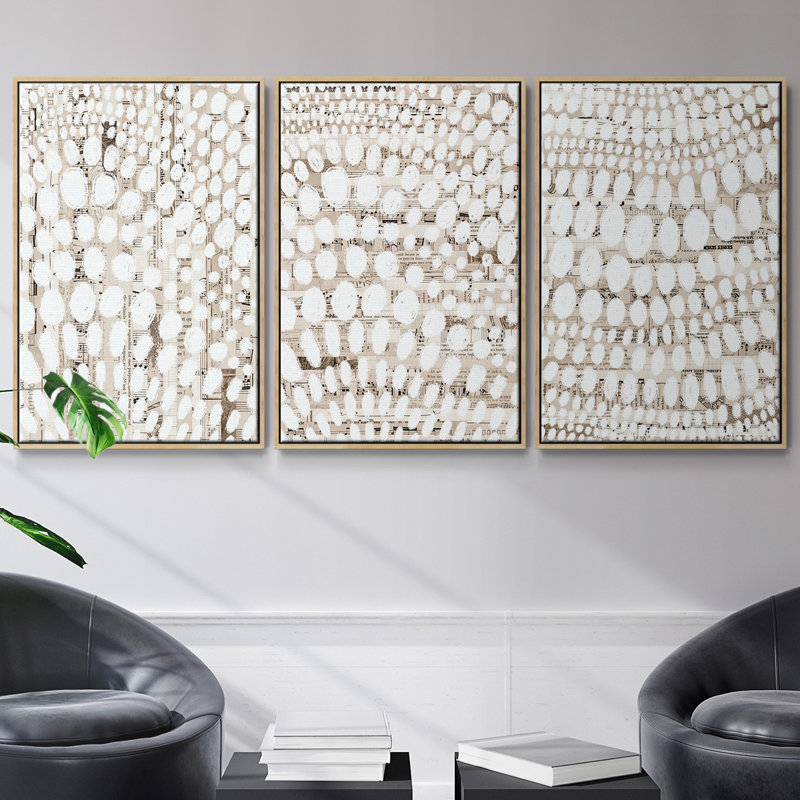 Ensemble de 3 pièces à motif rétro I sur toile tendue, H 36 po x l 72 po, Bois naturel