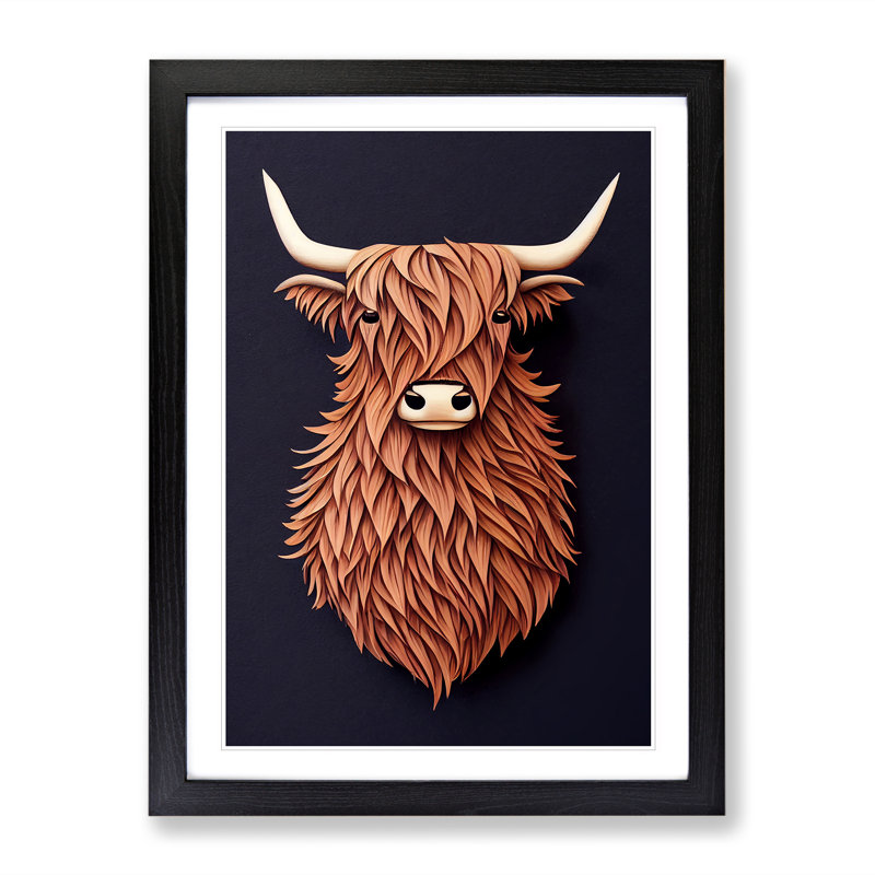 Bust Of A Highland Cow - Single Picture Frame Print, Black, 64cm H x 46cm W x 2cm D