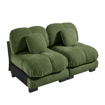 Tissu sans accoudoirs en chenille à double siège avec coussins - vert