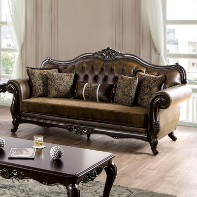 90.4" W Traditional Sofa, Dark Cherry/Brown