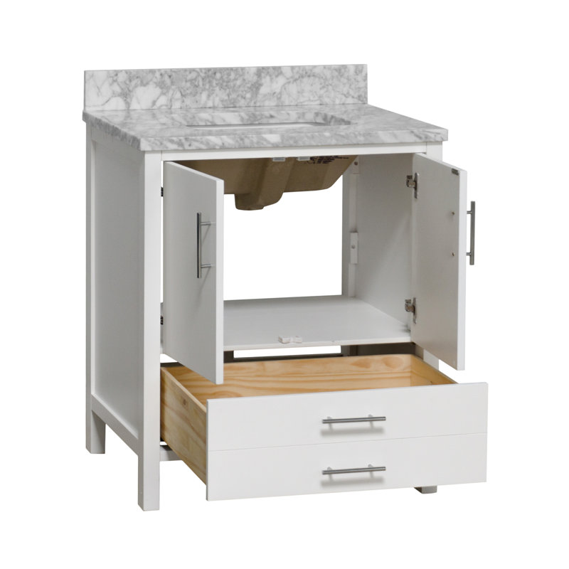 Ensemble de meuble-lavabo simple 30 po Kiara, Blanc, Marbre de Carrare