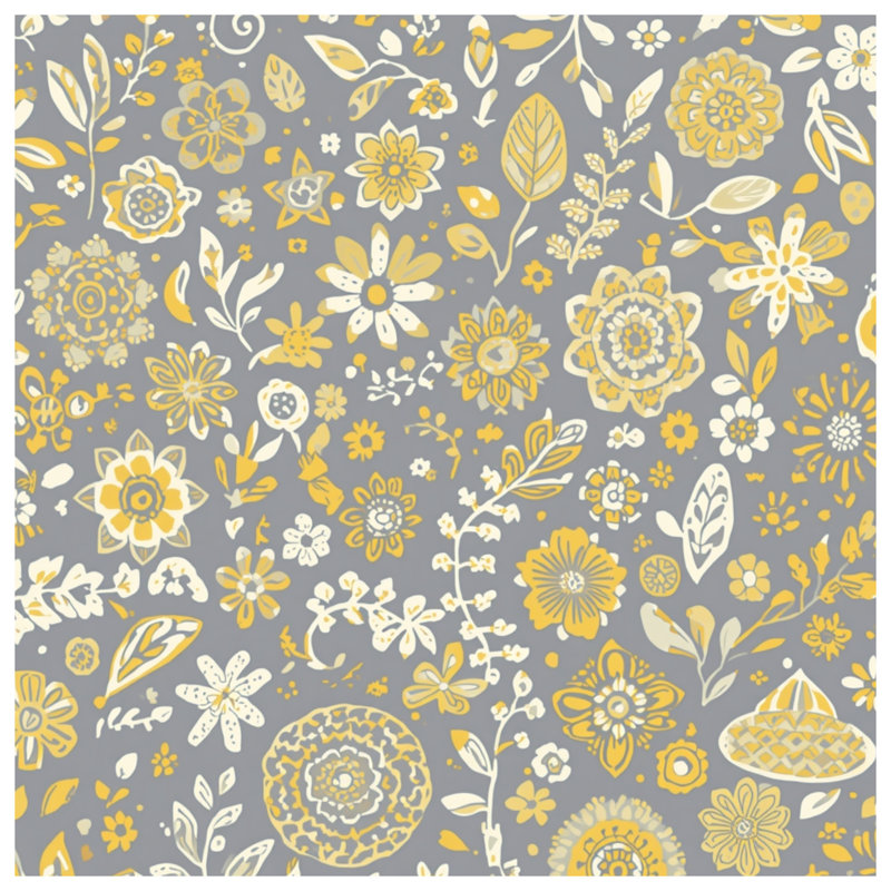 Gray Yellow Floral Pattern Blankets, 50in W x 60in H