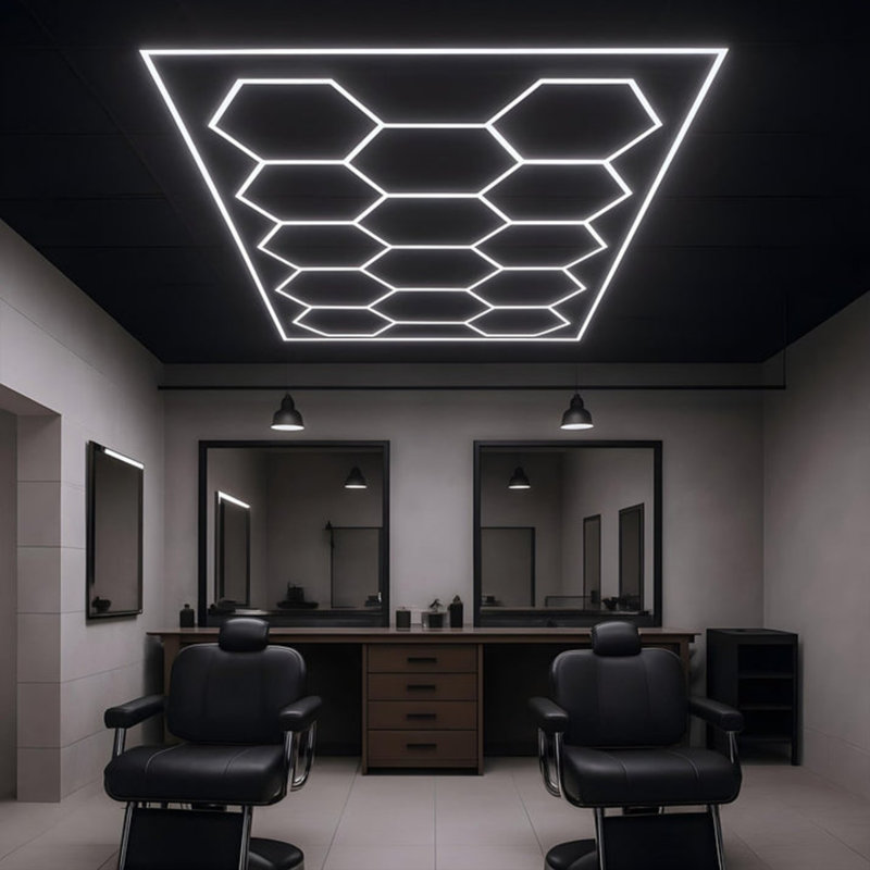 Modern Hexagon LED Ceiling Light with 14 Girds, DIY Honeycomb Design for Garage, Studio, Gym or Game Room (Set of 14)