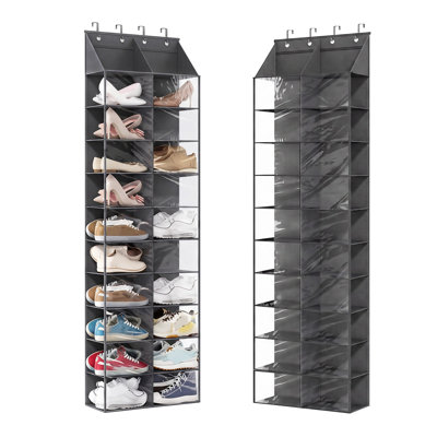 10-Row Dual Compartment Over Door Shoe Organizer Made of 600D Oxford Fabric, Clear See-Through PVC Storage Pockets, Space-Saving Hanging Rack for Entryway, Closet, Bedroom, Gray Color Options