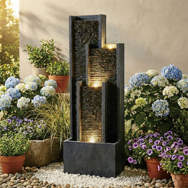 40” Modern Cascading Fountain for Creating Calm Retreats on Porches, Gardens & Indoor Spaces