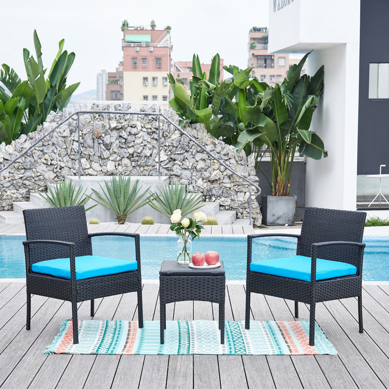 Ivancea 2 - Person Wicker Patio Dining Set with Square Table , Cushions Included, Blue