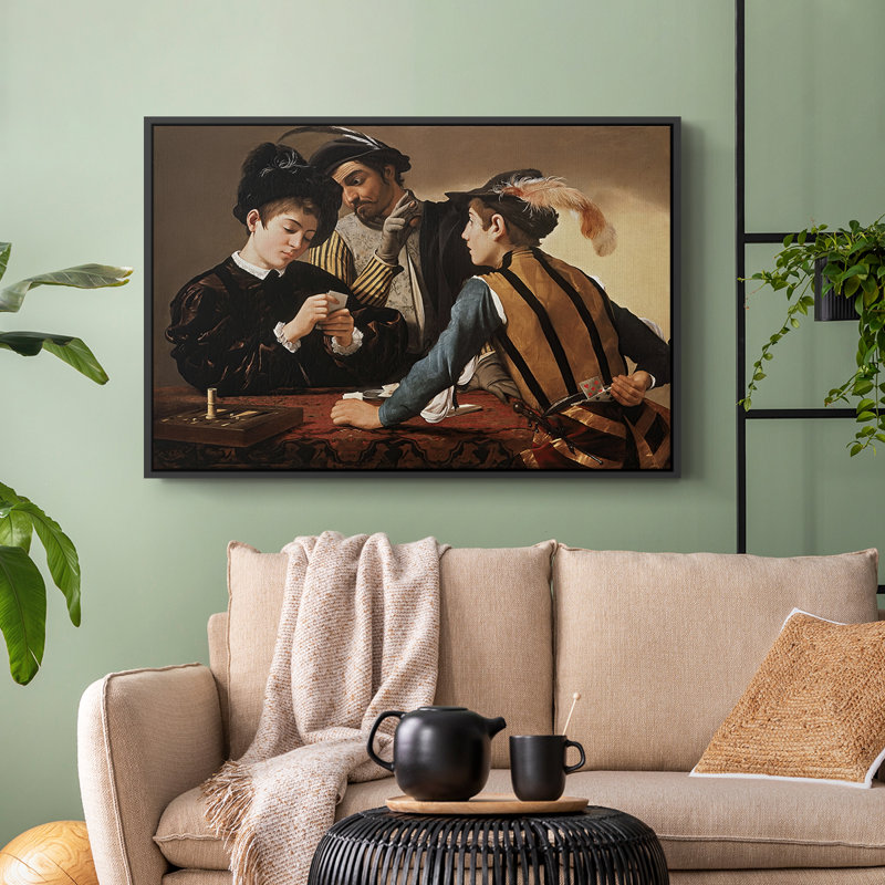 Le jeu de cartes, c. 1594 - Toile tendue avec châssis Caravaggio, 24 po x 36 po, Noir