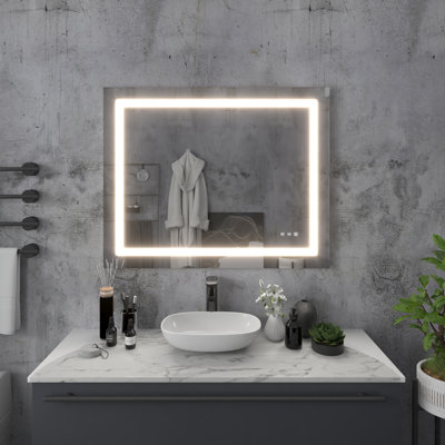 Miroir de salle de bain rectangulaire à DEL sans cadre
