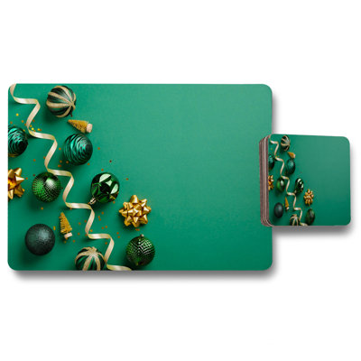 Ennis Wood, Polyester Coated Hardwood, Polyester Geometric Rectangle Placemat, Coaster