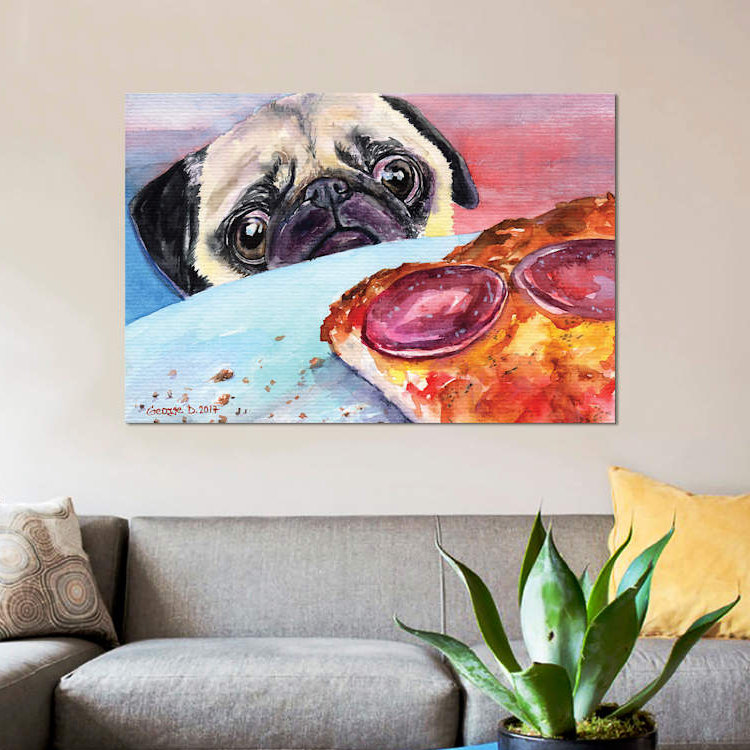 Carlin et pizza I, impression sur toile, H 8 po x l 12 po x P 0,75 po, Toile tendue, Pas de tapis