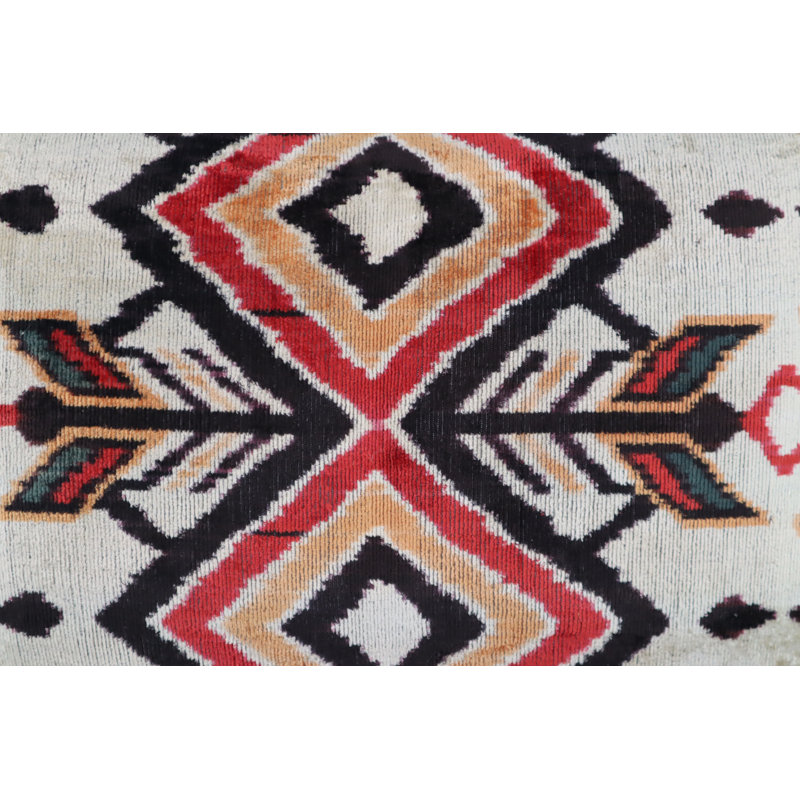 Velvet Lumbar Pillow Cover & Insert, Red/Orange/Beige Geometric 1