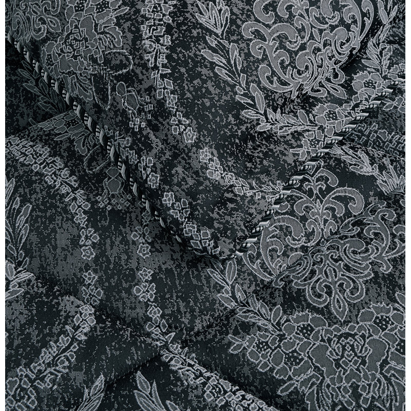 Bridal Jacquard Bedspread With Pillow Sham Set, Floral Printed Coverlet, Decorative Luxury All-Season Bedding, Black Floral