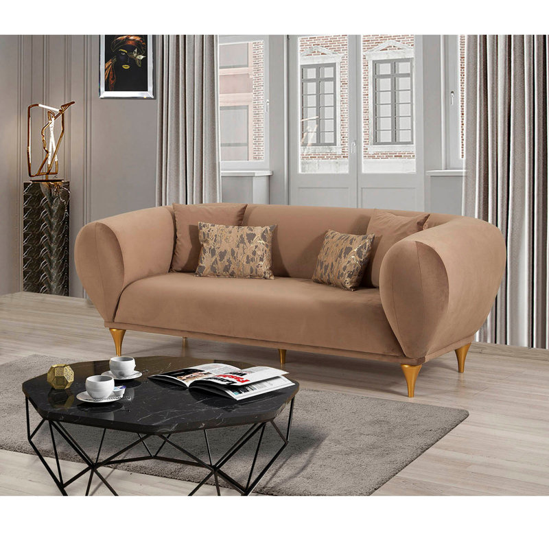 Canapé Chesterfield Caroyln, 100 % coton brun, H 22,4 po x l 78,7 po x P 39,8 po