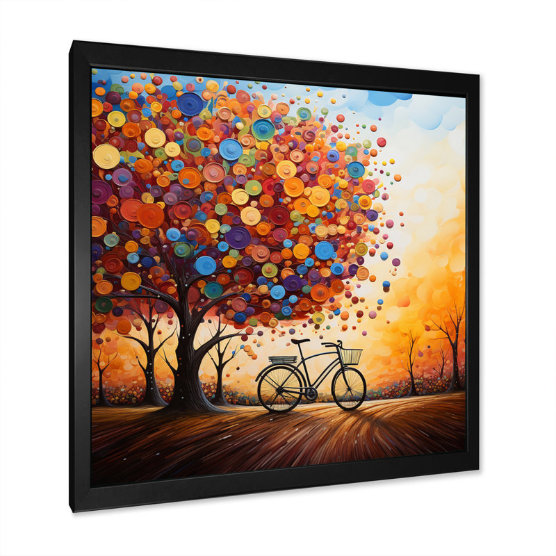 " Bicycle Whirling Wheels Pointillism ", 30" H x 30" W x 1" D, Black Single Picture Framed