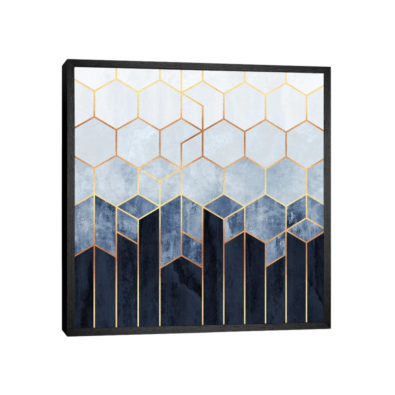 Soft Blue Hexagons by Elisabeth Fredriksson - Wrapped Canvas Print, 66.04 cm H x 66.04 cm W, Black Framed