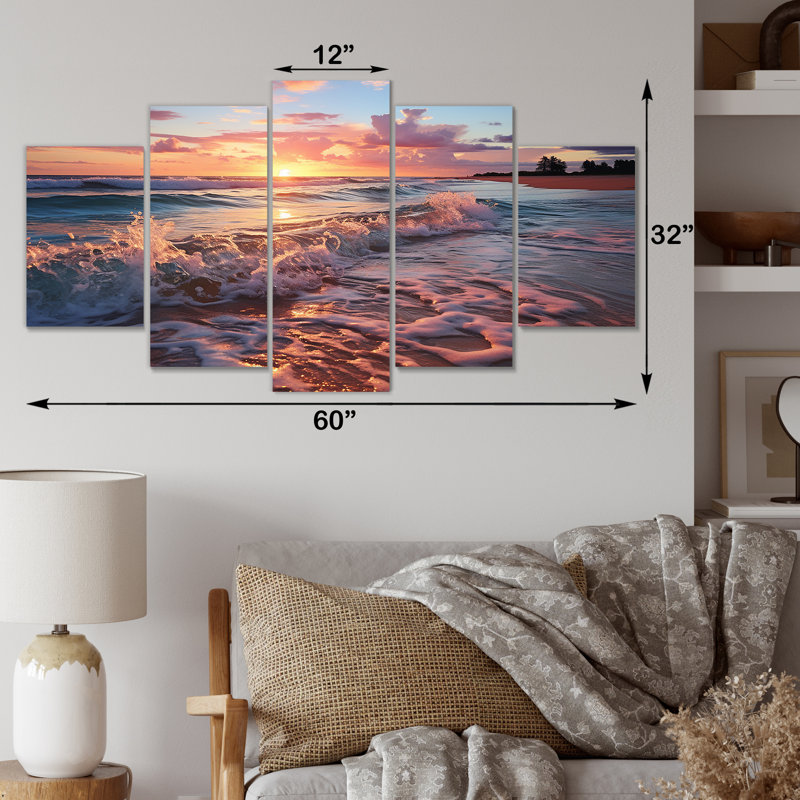 Beachside Sunset Horizon V - Rose, décoration murale multipanel