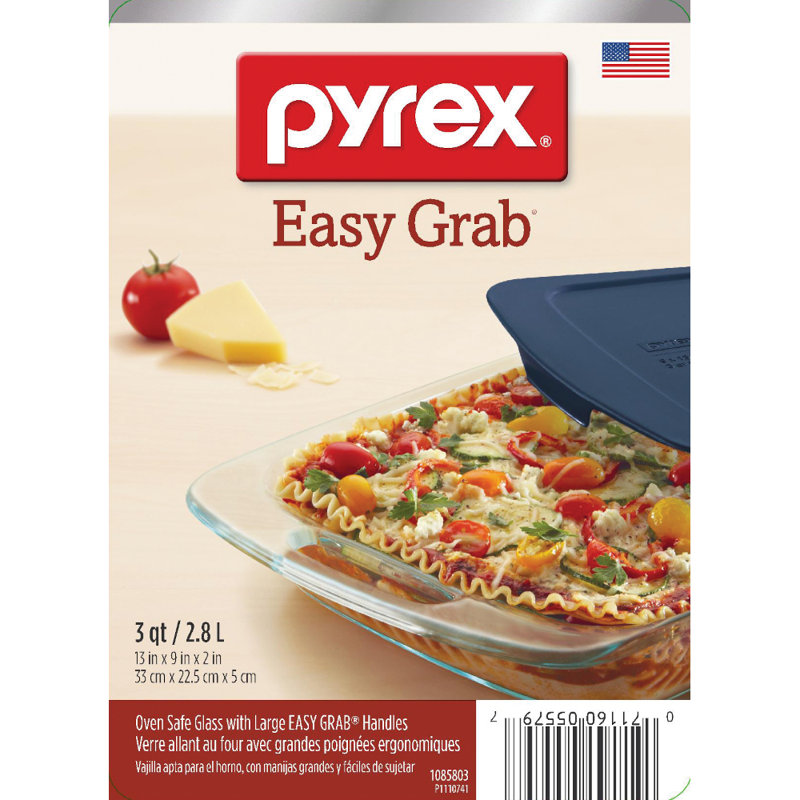 Pyrex Easy Grab Glass Rectangular Baking Dish with Lid, Blue
