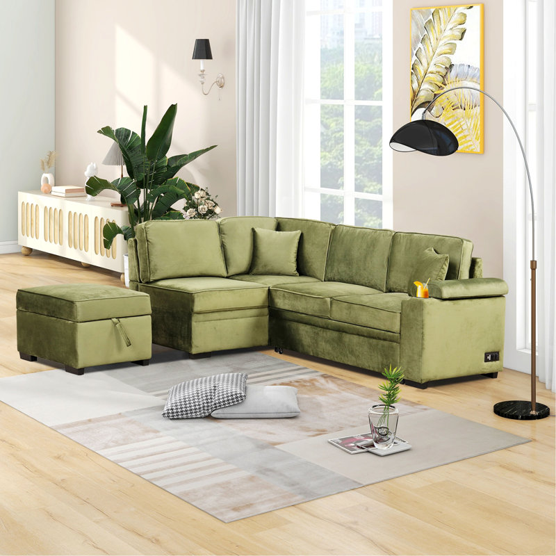 Perse 87.3'' Velvet Sleeper Sofa, Green Velvet