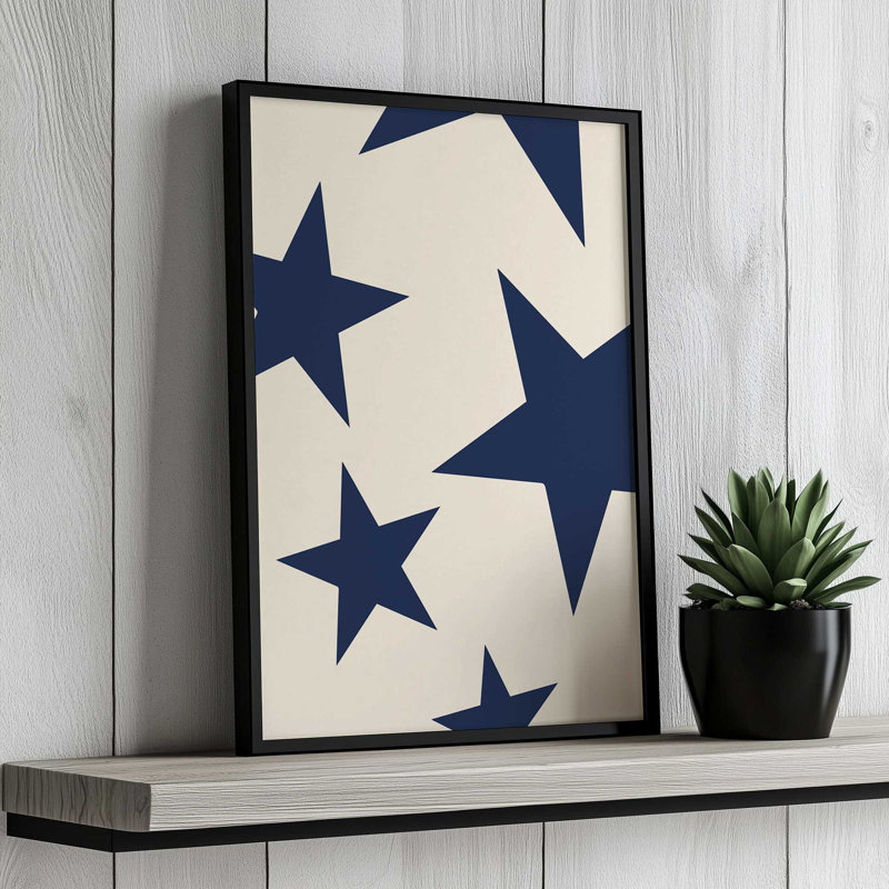 Impression sur toile bleu marine, beige et Big Ol Stars par Studio Studio More, H 16 po x l 12 po, Doré