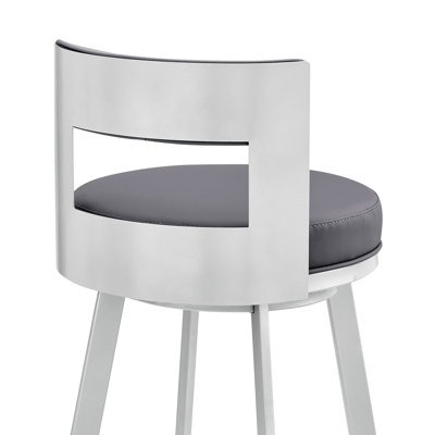 Nylun 26" Swivel Counter Stool in Silver Metal with Gray Faux Leather