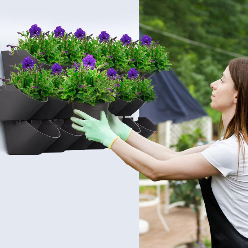 Set Of 6, 18 Pockets, Self-Watering Stackable Vertical Planters - Wall Mounted Plastic Planters