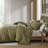 Lyon Green Oversized Cozy 100% Cotton Waffle Washed 3-Piece Full/Queen Duvet Set-114381493-114489670