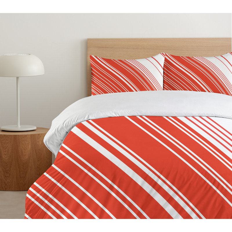 Candy Cane Red and White Queen Duvet Cover Set